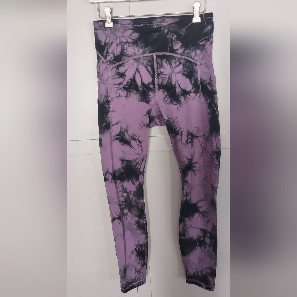 Women's Lululemon Power Through Tie Dye Leggings Purple Navy Size 8 Ankle Length